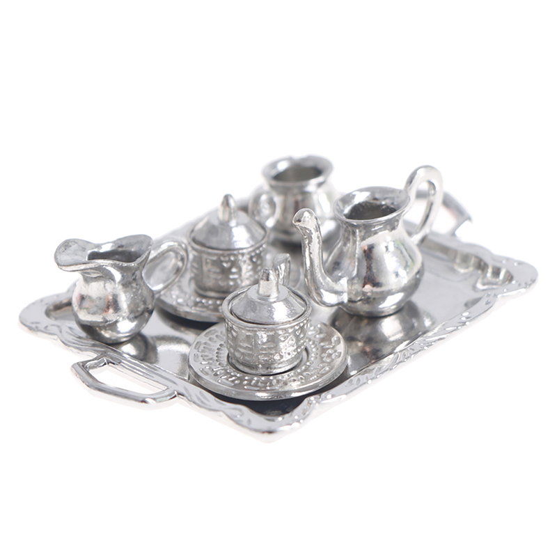 Coffee Tea Game - 10 teile/satz 1/12 Puppenhaus Miniatur Silber