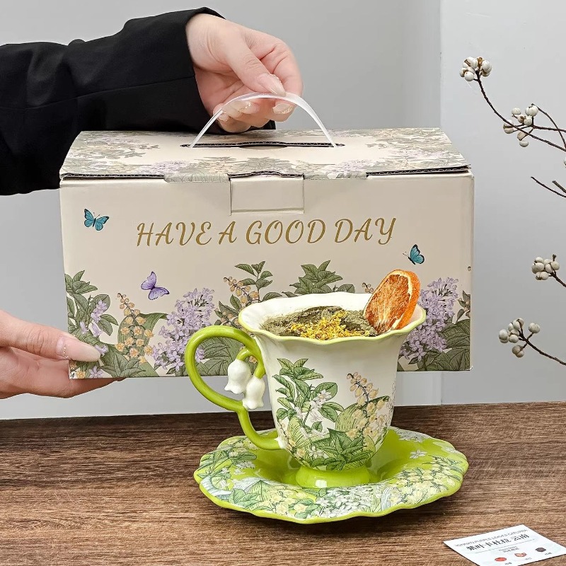 Coffee Tea Game - Maiglöckchen-Blüten-Afternoon-Tea-Set - exquisite hochwertige Keramiktassen, Becher