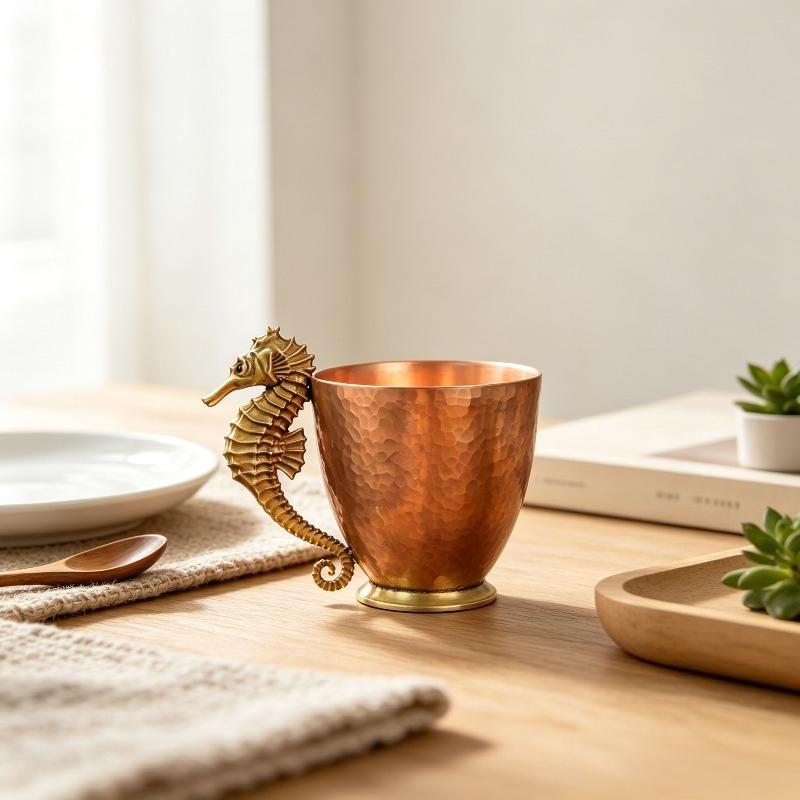Coffee To Tea Meaning - Original Kupfer-Kaffeetasse, Seepferdchen-förmige Teetasse Kunstskulptur, Minimalistische