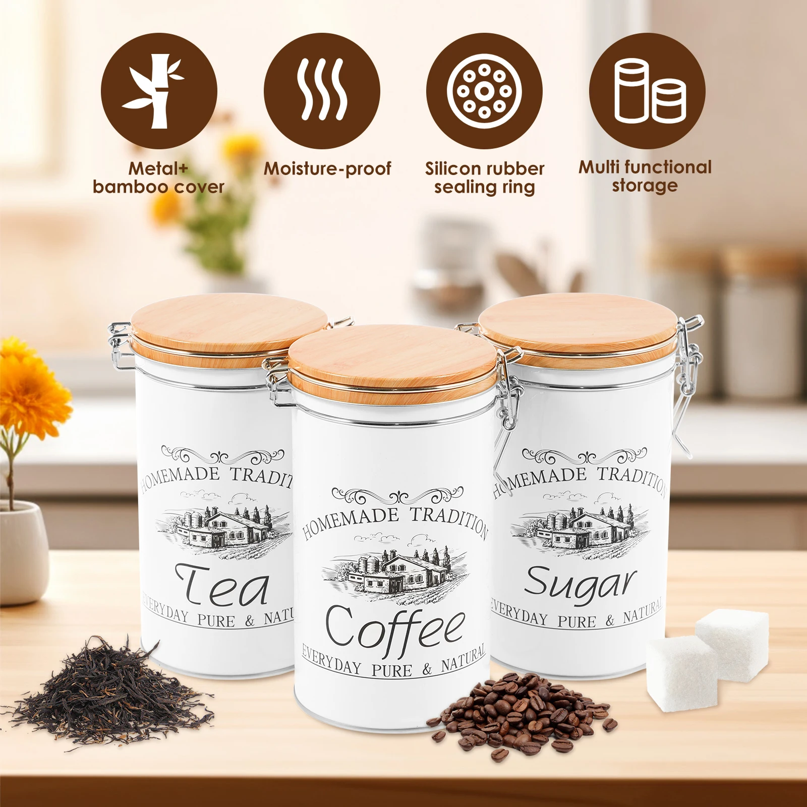 3-teiliges Set Tee-Kaffee-Zuck – Coffee Tea And Sugar Canister Set Bewertung und Preis